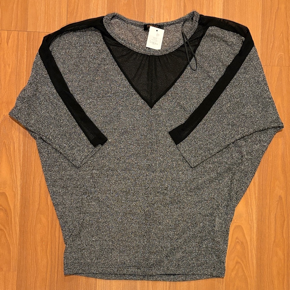 Renee C. Heathered Gray and Black Knit Top